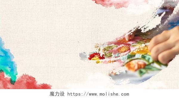 传统中国风刺绣非物质文化遗产文化宣传展板背景